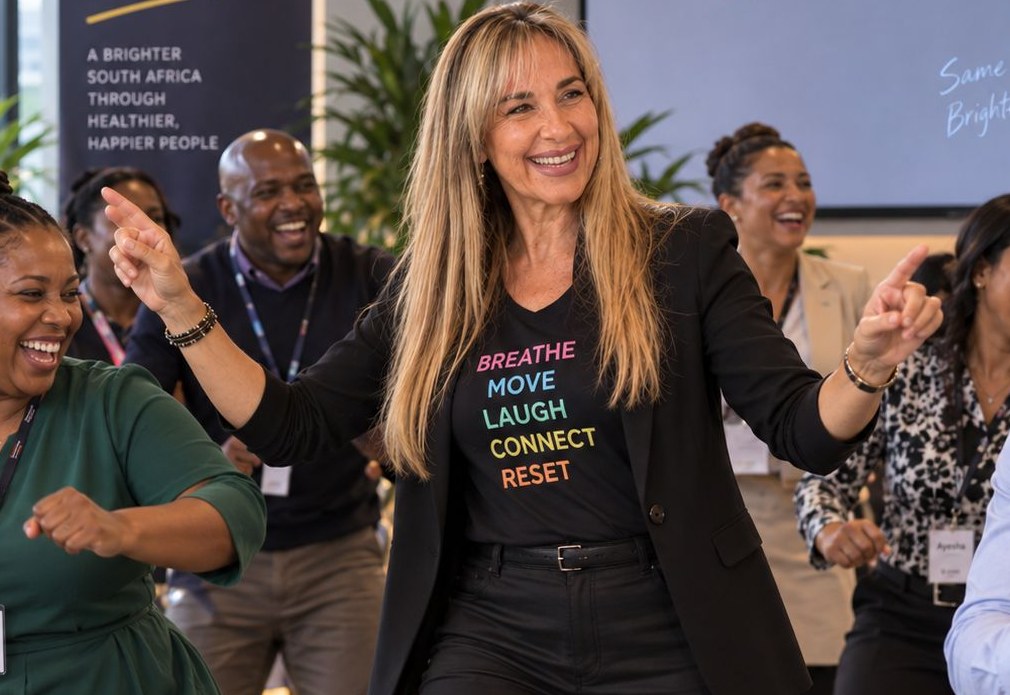 Shareen Richter leading colleagues who are laughing and moving together