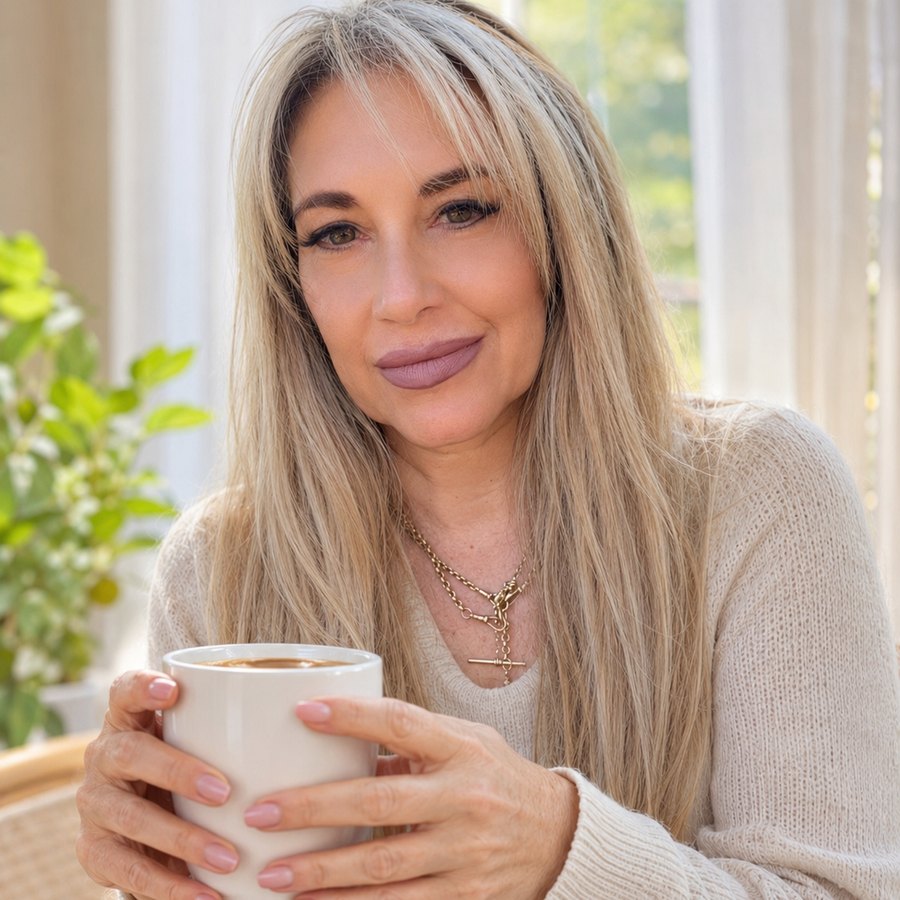 Shareen Richter, warm portrait with a coffee