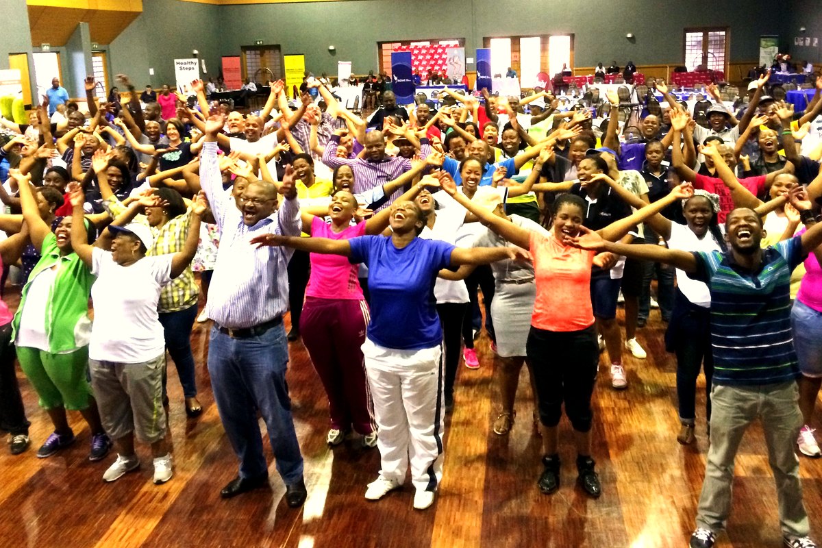 500 Eskom employees in a mass laughter session led by Shareen Richter