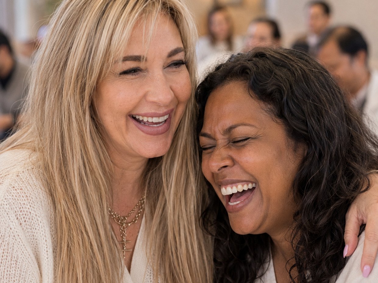 A South African corporate group laughing warmly together in an inclusive, judgement-free laughter session