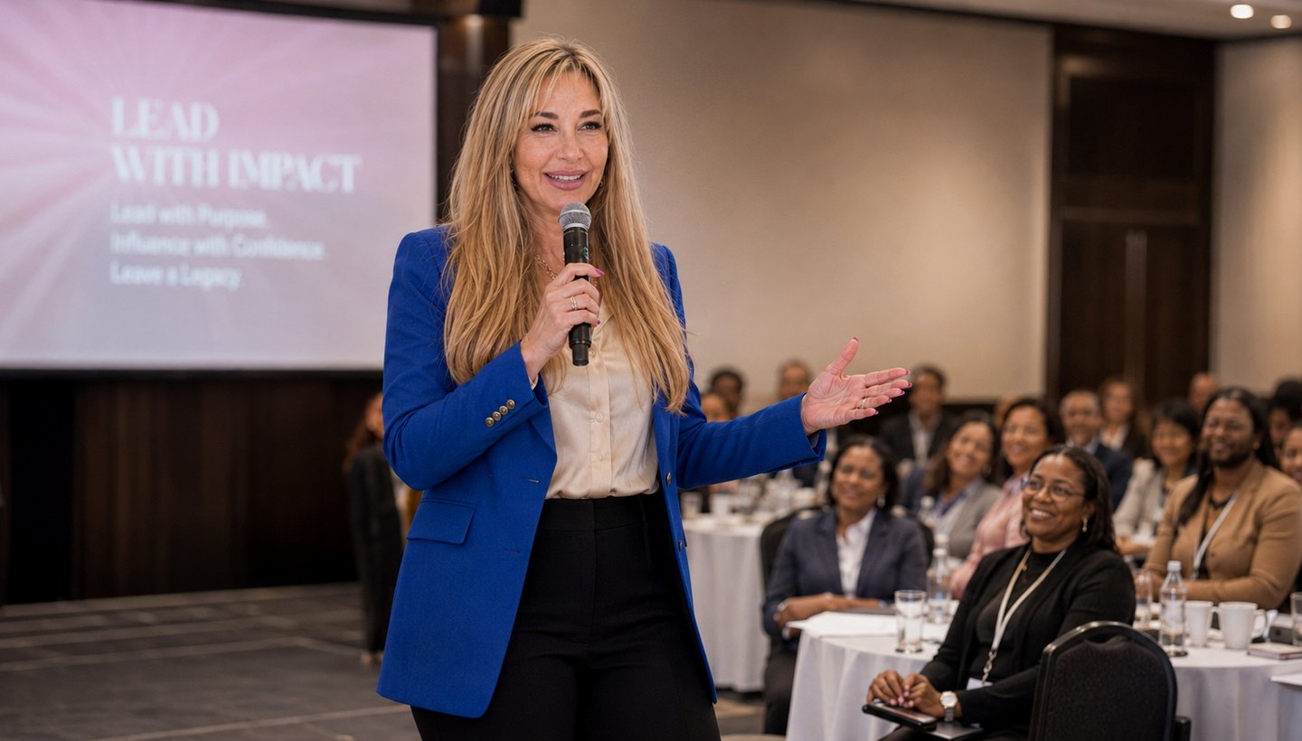 Shareen Richter delivering a corporate keynote on stage